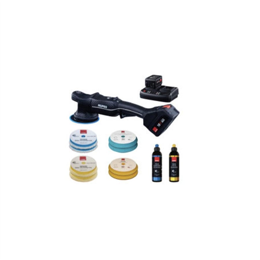 RUPES KIT BAS RANDOM ORBITAL IBRID POLISHER 21MM ORBIT-Ø150 MM 2 BATTERY PACK- CHARGER-4 POLISHING FOAM- 4 WOOL PAD -2 COMPOUND 