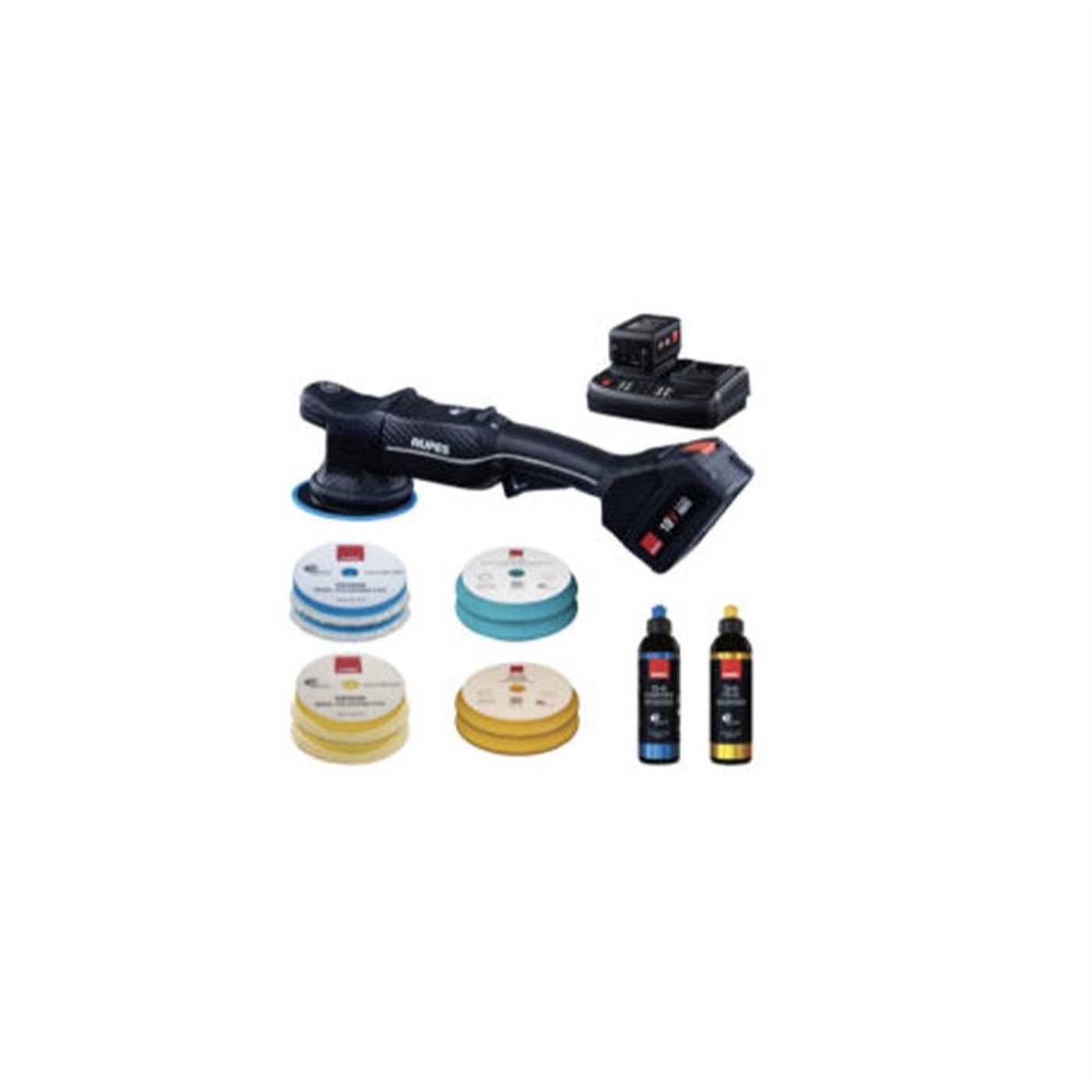 RUPES KIT BAS RANDOM ORBITAL IBRID POLISHER 21MM ORBIT-Ø150 MM 2 BATTERY PACK- CHARGER-4 POLISHING FOAM- 4 WOOL PAD -2 COMPOUND 