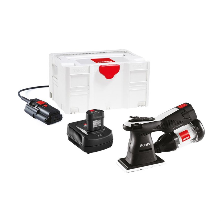 RUPES LEVIGATRICE ORBITALE IBRID 70X198 HSE73L+CHARGER+2 BATTERIE+POWER SUPPLIER+GREEN TECH FILTER IN SYSTAINER 
