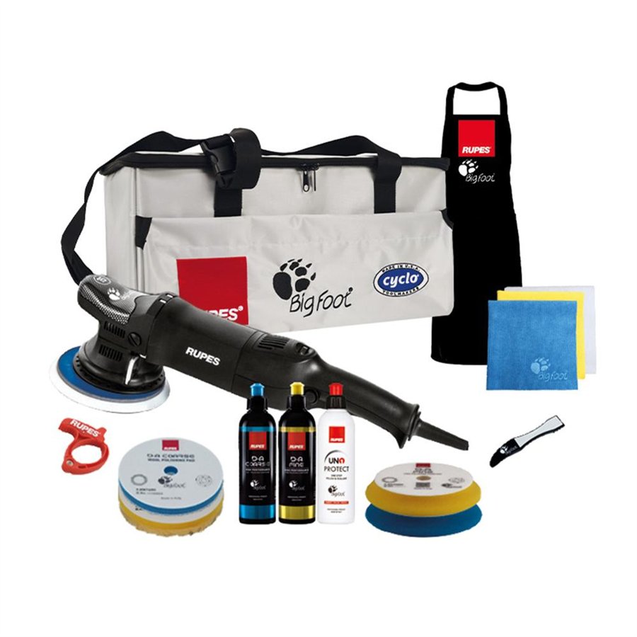 RUPES DA KIT-1 LHR15MARK III-2 TAMPONI SPUGNA-2 TAMPONI LANA -3 COMPOUND-3 PANNI MF-1 GREMBIULE-CLAW PAD-CABLE CLAMP-BORSONE