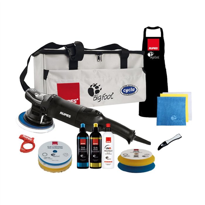 RUPES DA KIT-1 LHR15MARK III-2 TAMPONI SPUGNA-2 TAMPONI LANA -3 COMPOUND-3 PANNI MF-1 GREMBIULE-CLAW PAD-CABLE CLAMP-BORSONE