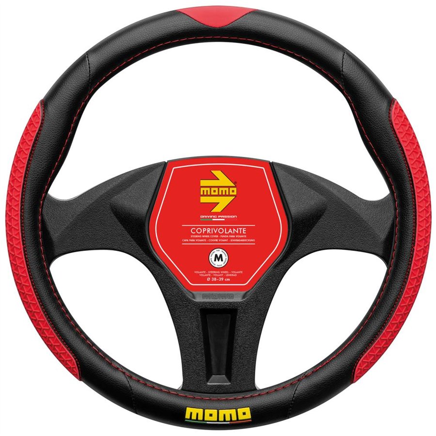 MOMO COPRIVOLANTE DROP NERO-ROSSO M