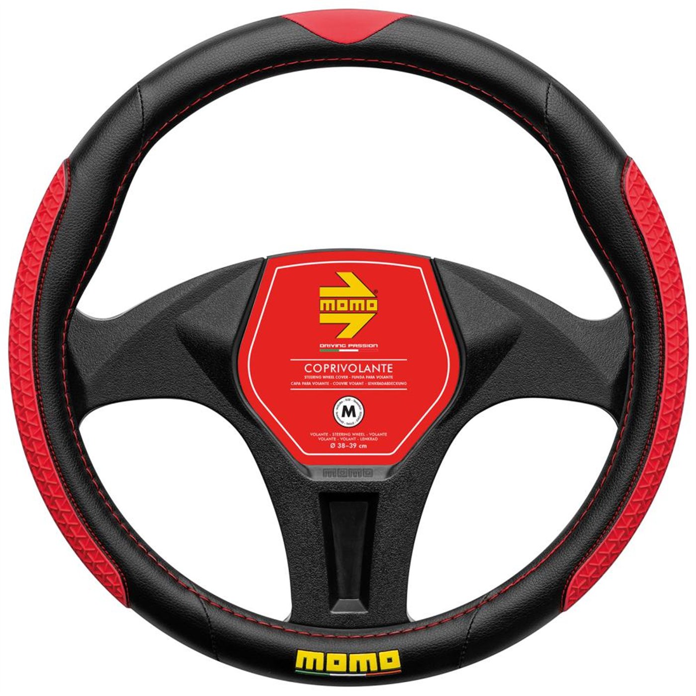 MOMO COPRIVOLANTE DROP NERO-ROSSO M