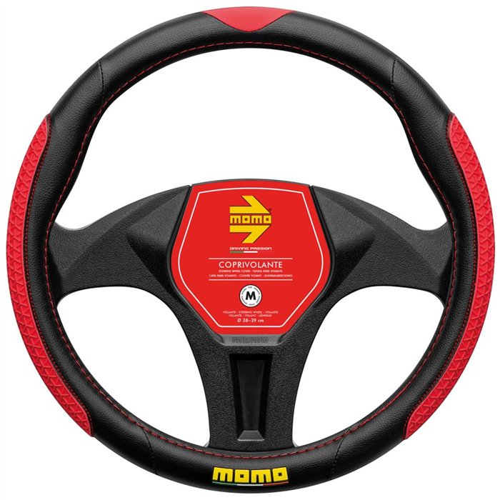 MOMO COPRIVOLANTE DROP NERO-ROSSO M