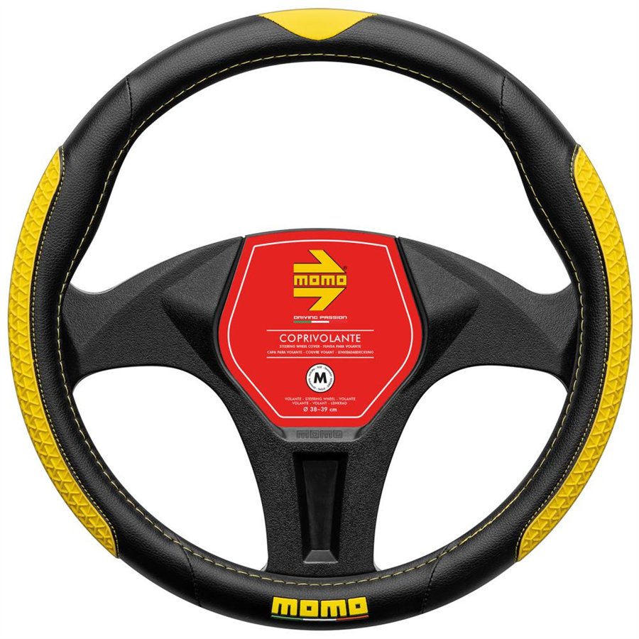 MOMO COPRIVOLANTE DROP NERO-GIALLO M