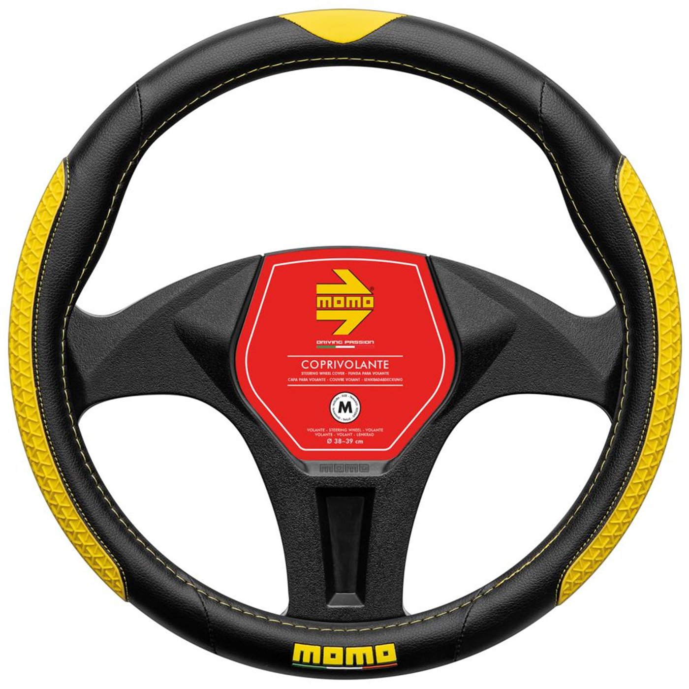MOMO COPRIVOLANTE DROP NERO-GIALLO M