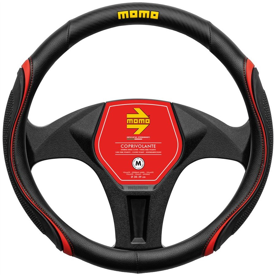 MOMO COPRIVOLANTE WAVE NERO-ROSSO-CARBON M