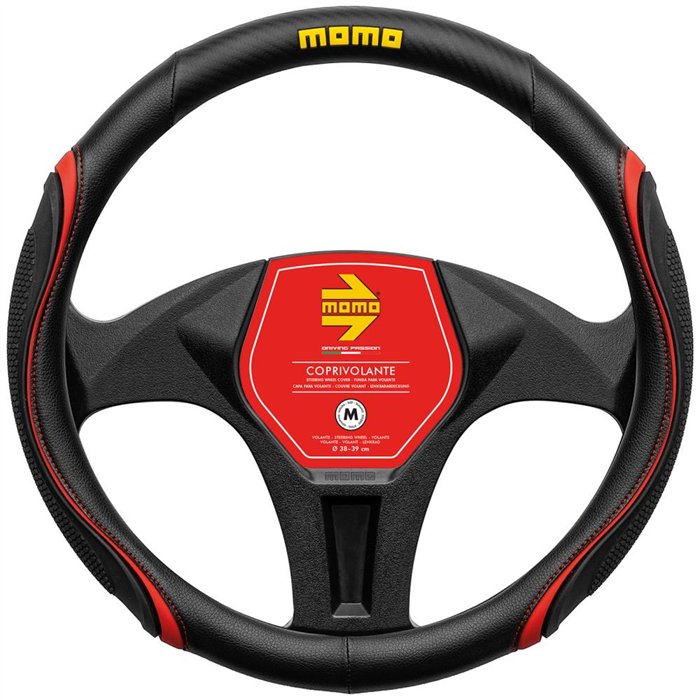 MOMO COPRIVOLANTE WAVE NERO-ROSSO-CARBON M