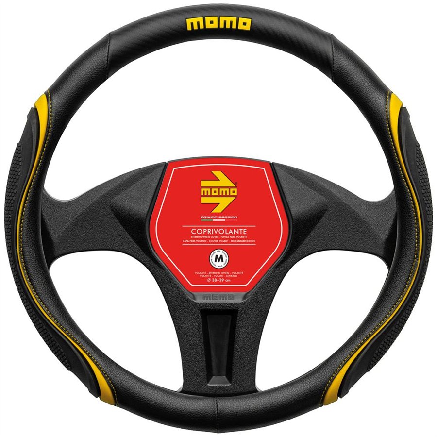 MOMO COPRIVOLANTE WAVE NERO-GIALLO-CARBON M
