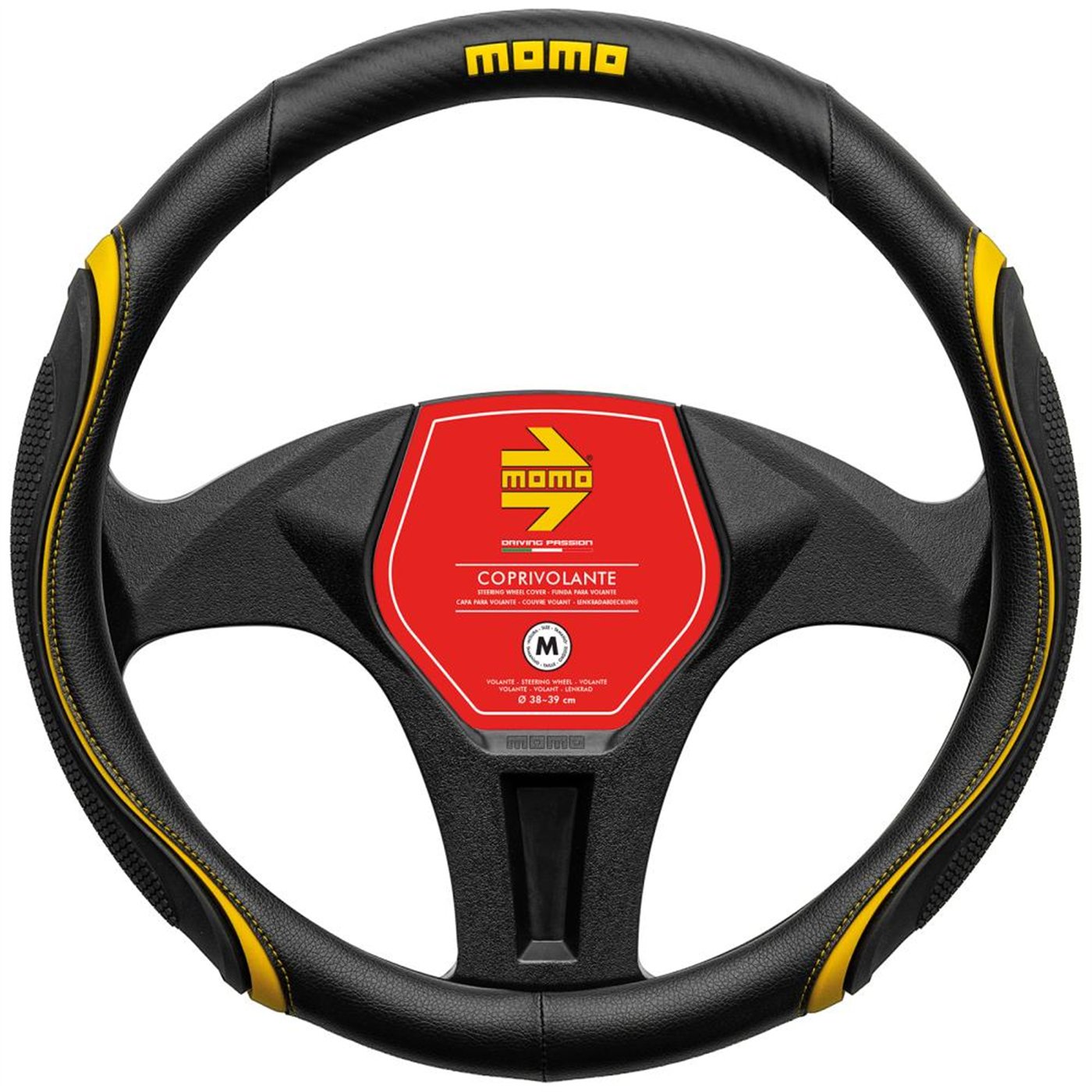MOMO COPRIVOLANTE WAVE NERO-GIALLO-CARBON M