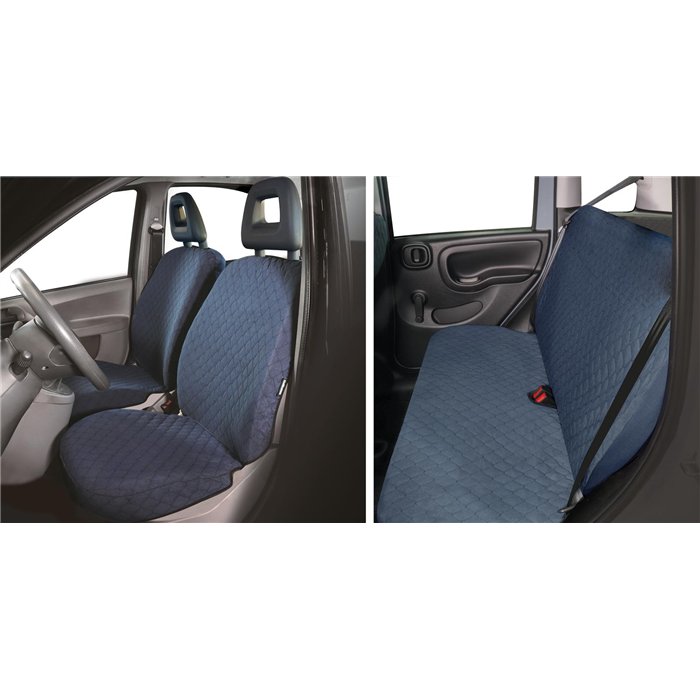 Serie completa coprisedili personalizzati Fiat Panda II 03˃ 4 posti post. intero tess. cotone trapuntato avio