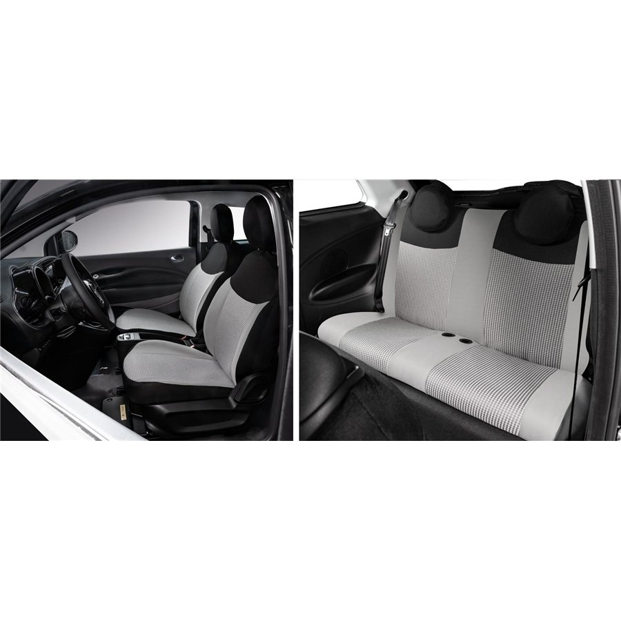 Serie completa coprisedili personalizzati Fiat 500 Hybrid 26˃ e 500 Elettrica 20˃  post. intero tess. misto cotone nero/grigio/p