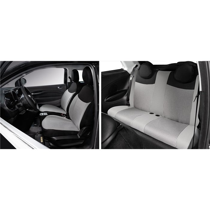 Serie completa coprisedili personalizzati Fiat 500 Hybrid 26˃ e 500 Elettrica 20˃  post. intero tess. misto cotone nero/grigio/p