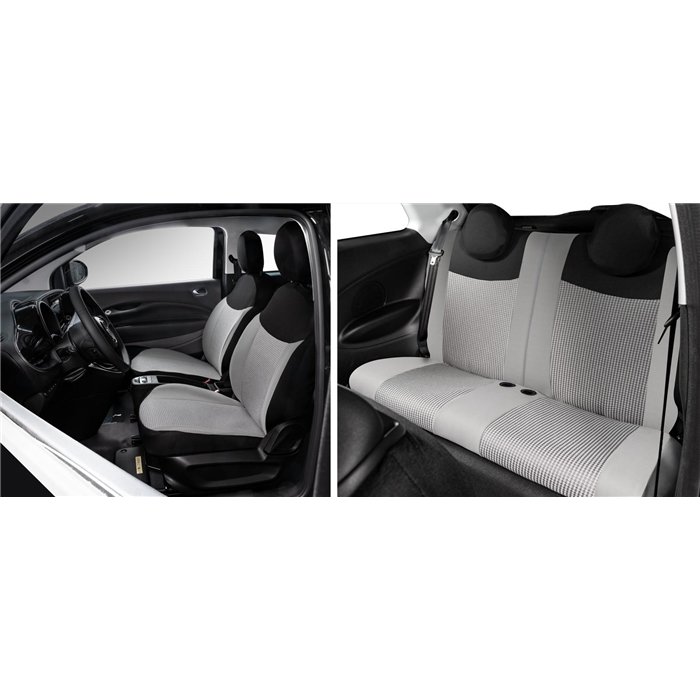 Serie completa coprisedili personalizzati Fiat 500 Hybrid 26˃ e 500 Elettrica 20˃  post. diviso tess. misto cotone nero/grigio/p
