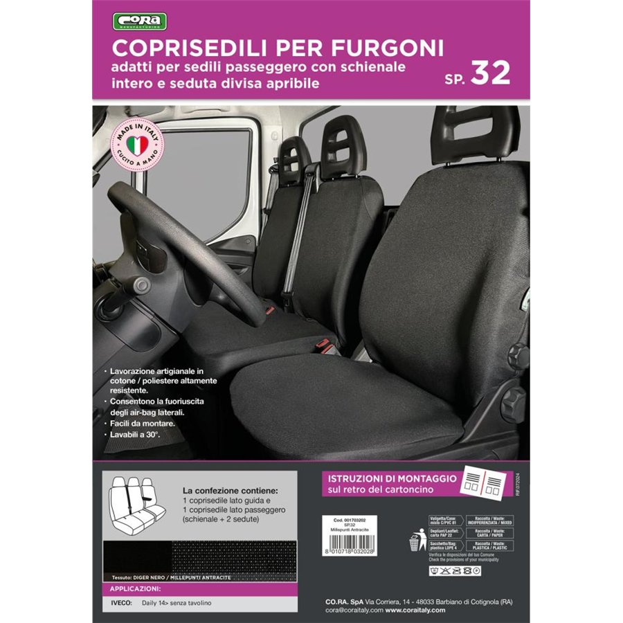 Coprisedili per furgoni tg. SP32 seduta divisa tess. misto cotone nero