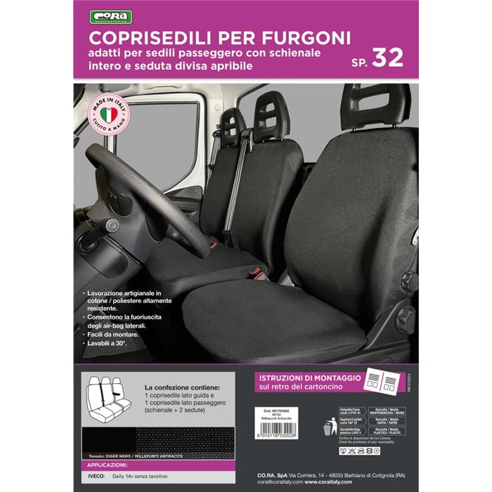 Coprisedili per furgoni tg. SP32 seduta divisa tess. misto cotone nero