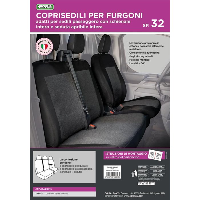 Coprisedili per furgoni tg. SP32 seduta intera tess. misto cotone nero