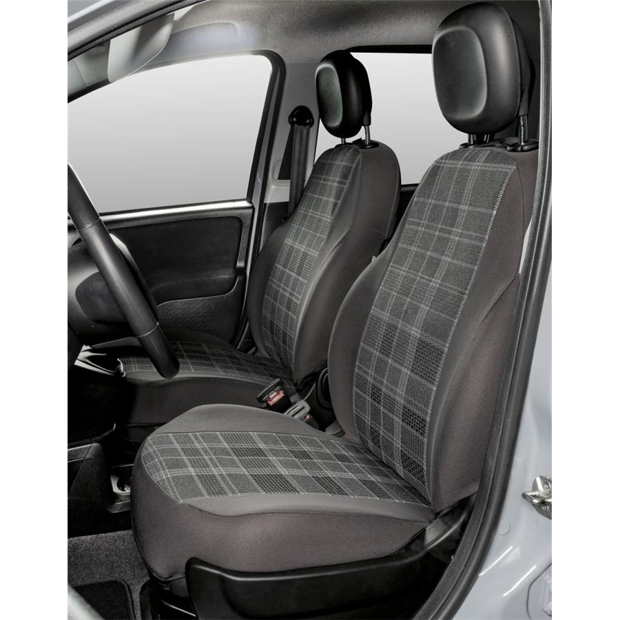 Coprisedili anteriori personalizzati Fiat Panda 12˃ tess. misto cotone scozzese grigio/piombo