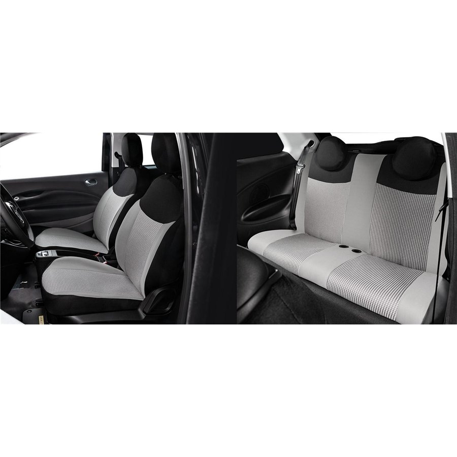 Serie completa coprisedili personalizzati Fiat 500 Hybrid 26˃ e 500 Elettrica 20˃  post. intero tess. misto cotone nero/grigio/p