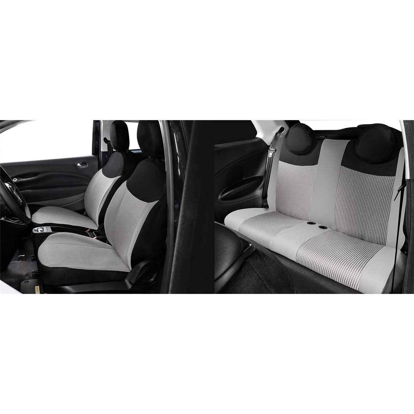 Serie completa coprisedili personalizzati Fiat 500 Hybrid 26˃ e 500 Elettrica 20˃  post. intero tess. misto cotone nero/grigio/p