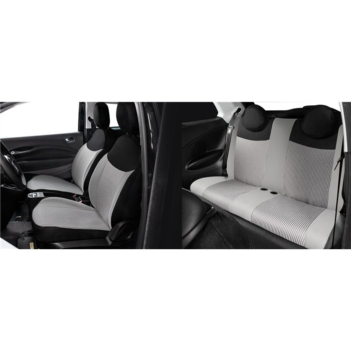 Serie completa coprisedili personalizzati Fiat 500 Hybrid 26˃ e 500 Elettrica 20˃  post. intero tess. misto cotone nero/grigio/p