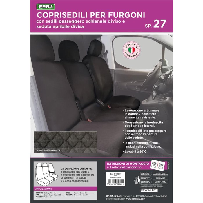 Coprisedili per furgoni tg. SP27 tess. cotone trapuntato antracite