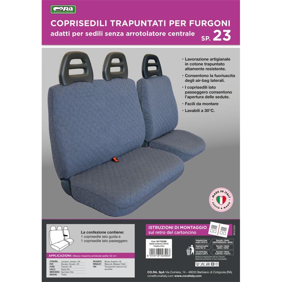 Coprisedili per furgoni tg. SP23 tess. cotone trapuntato avio
