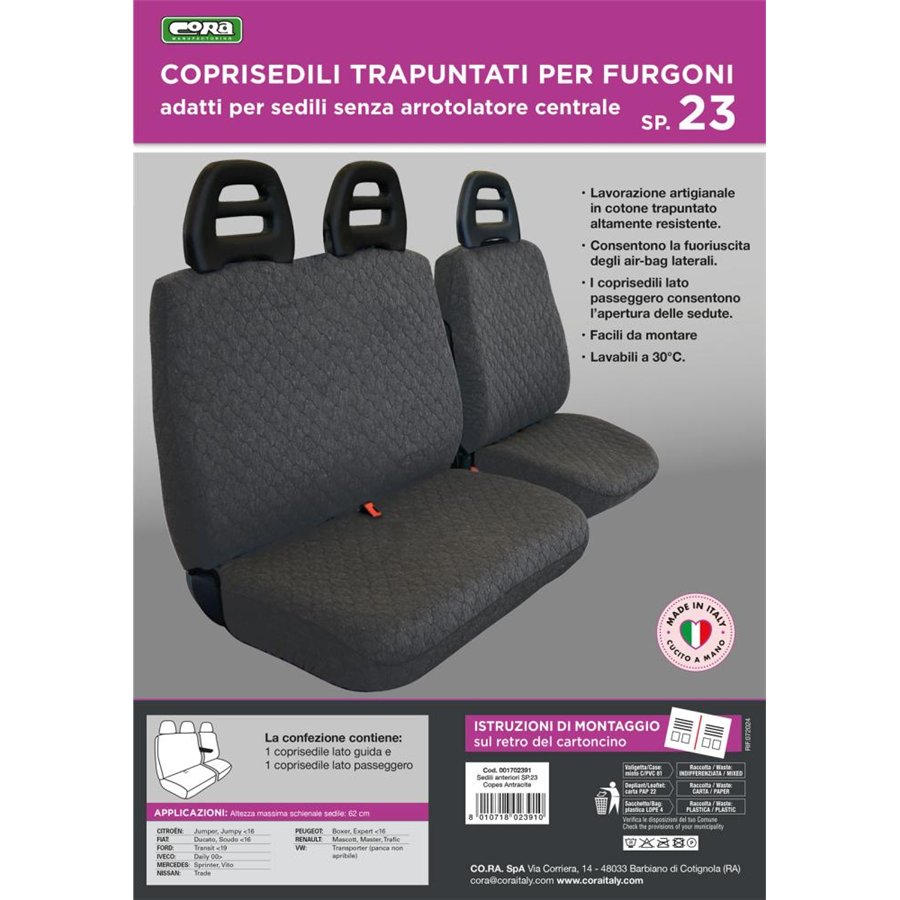 Coprisedili per furgoni tg. SP23 tess. cotone trapuntato antracite