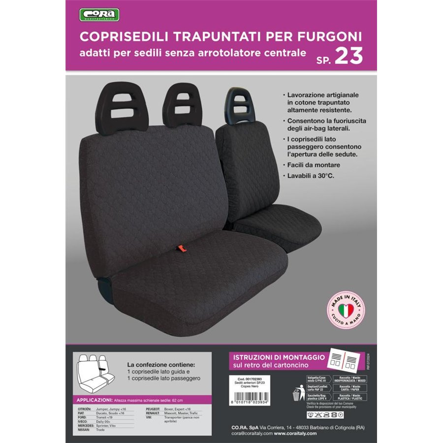 Coprisedili per furgoni tg. SP23 tess. cotone trapuntato nero