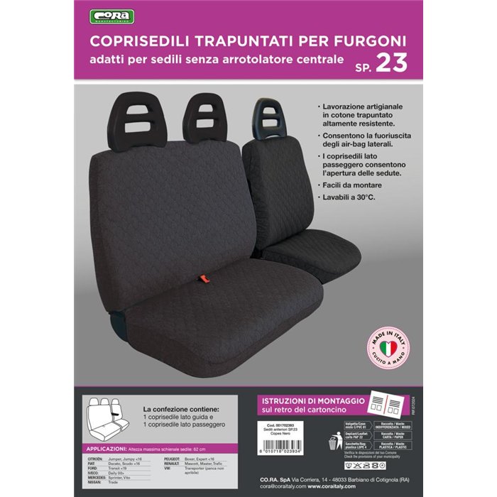 Coprisedili per furgoni tg. SP23 tess. cotone trapuntato nero