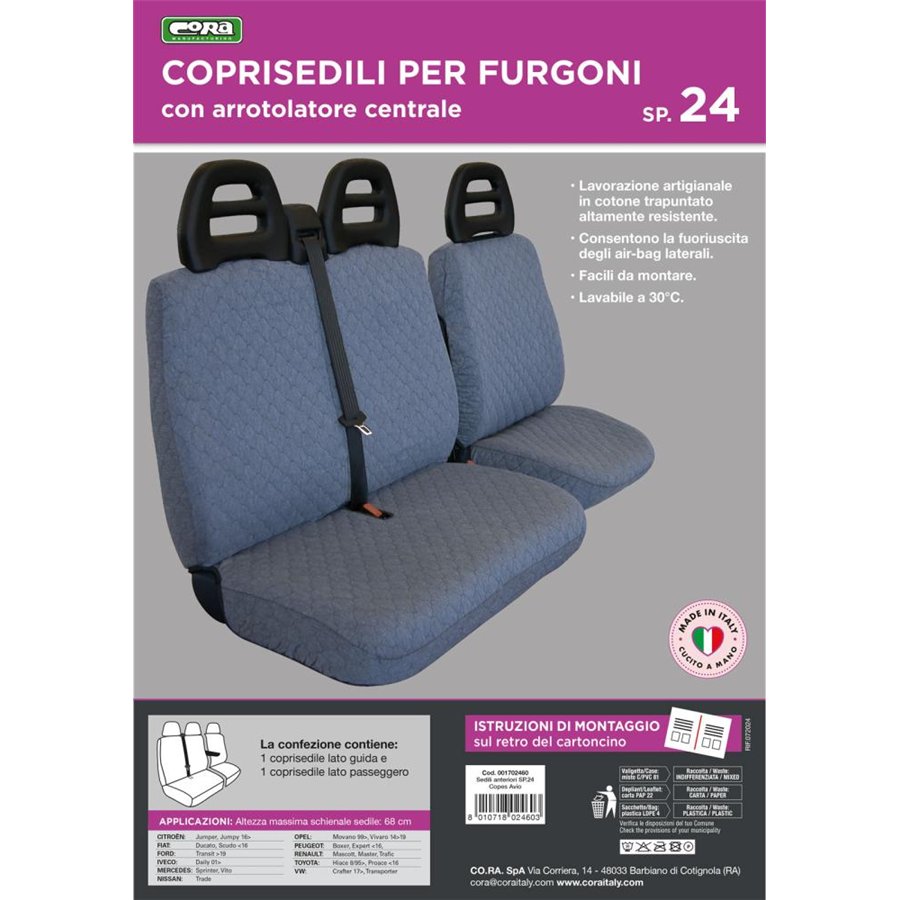 Coprisedili per furgoni tg. SP24 tess. cotone trapuntato avio