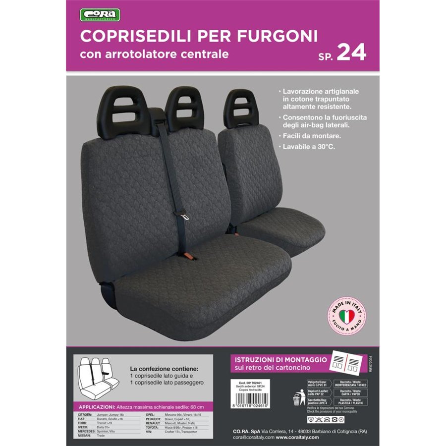 Coprisedili per furgoni tg. SP24 tess. cotone trapuntato antracite