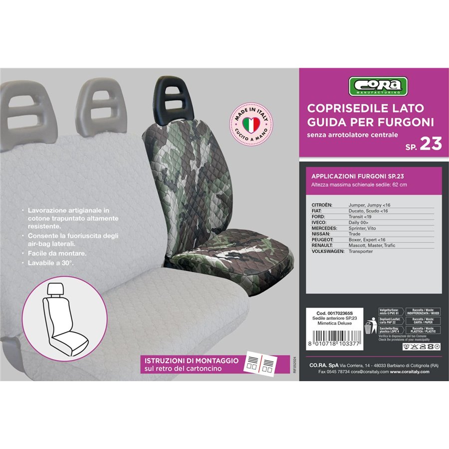 Coprisedile lato guida per furgoni tg. SP23 tess. poliestere trapuntato mimetic