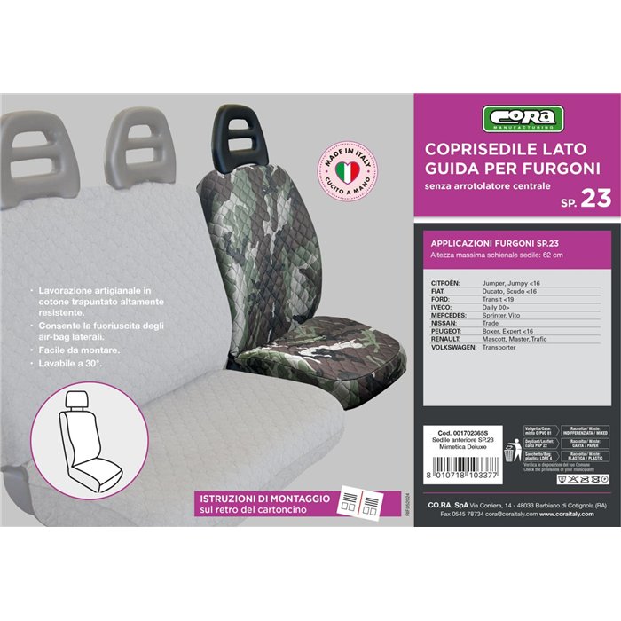 Coprisedile lato guida per furgoni tg. SP23 tess. poliestere trapuntato mimetic