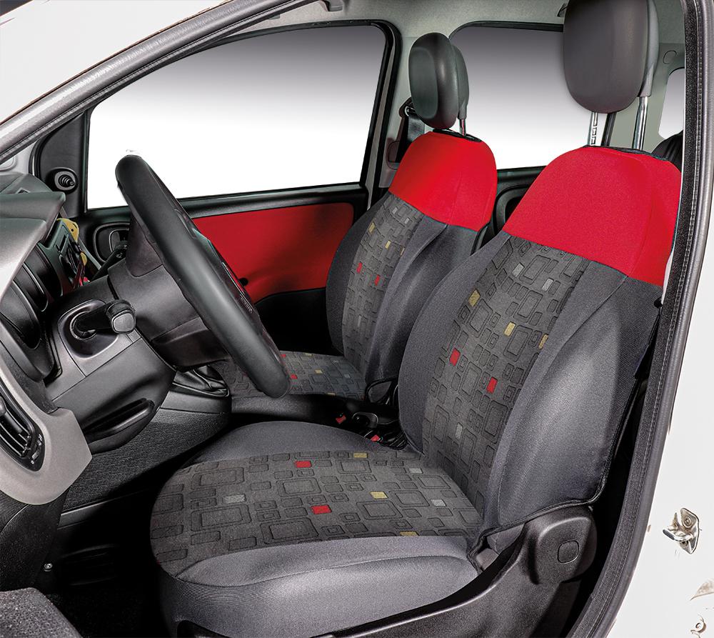 Coprisedili Anteriori Personalizzati Fiat Panda 12> Tess. Misto Cotone Quadri Grigio/rosso