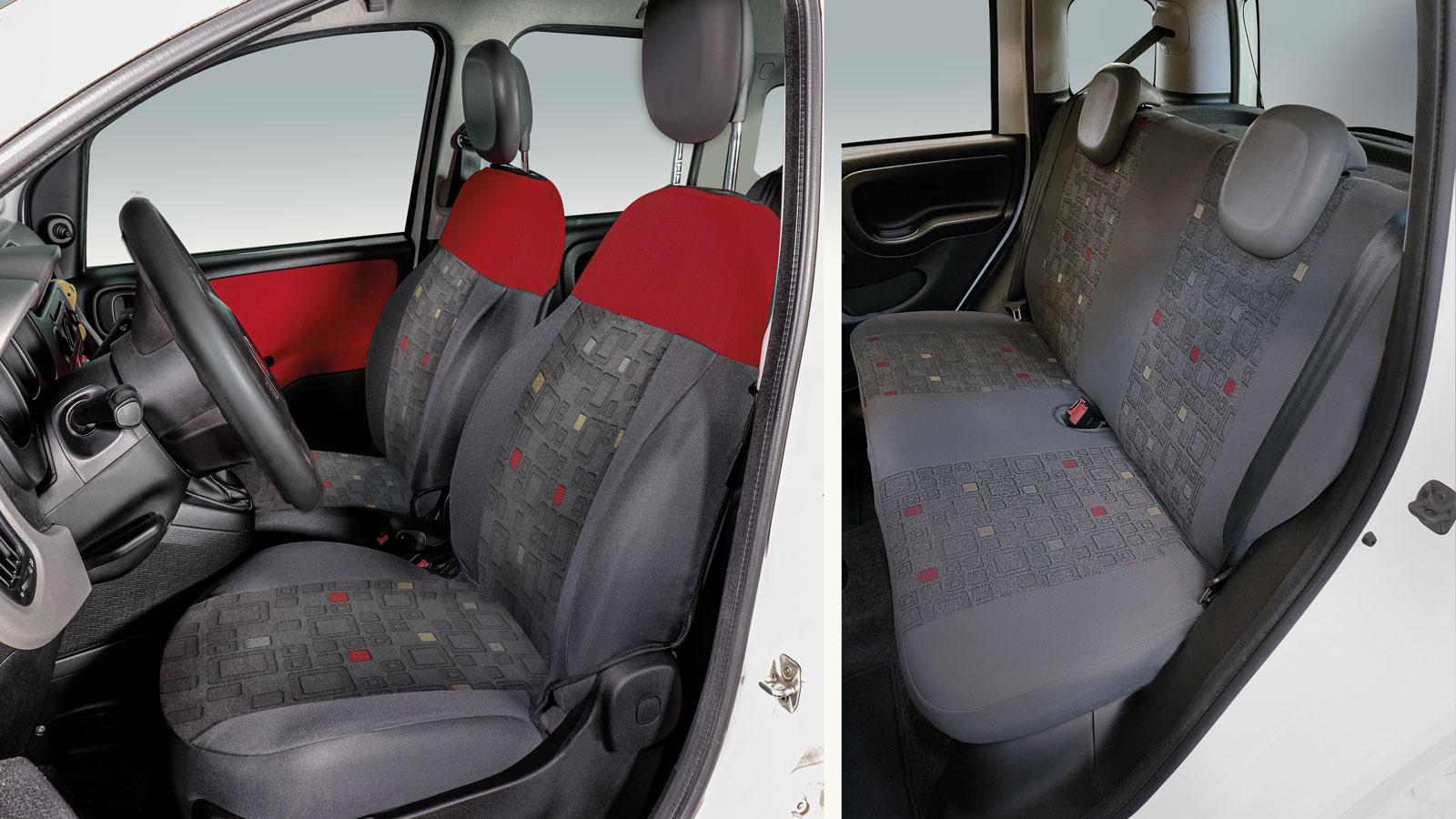 Serie Completa Coprisedili Personalizzati Fiat Panda 12> 4 Posti Post. Intero Tess. Misto Cotone Quadri Grigio/rosso