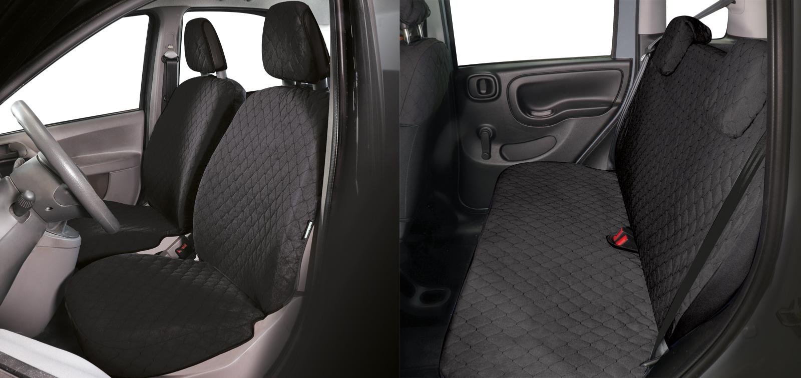 Serie Completa Coprisedili Personalizzati Fiat Panda Ii 03> 4 Posti Post. Intero Tess. Cotone Trapuntato Antracite