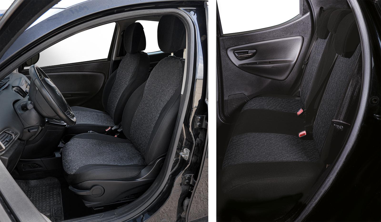 Serie Completa Coprisedili Personalizzati Lancia Ypsilon 11>24 5 Posti Tess. Misto Cotone Nero/antracite