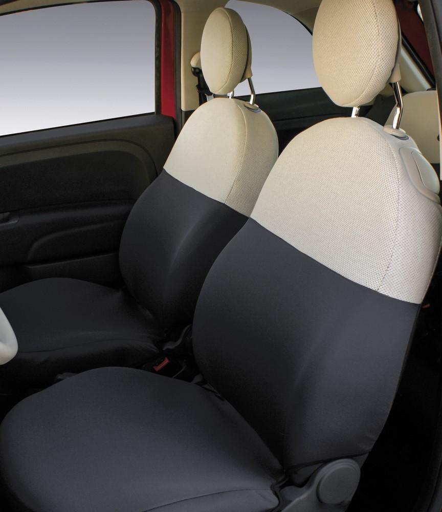 Coprisedili Anteriori Personalizzati Fiat 500 07> Tess. Misto Cotone Grigio/panna